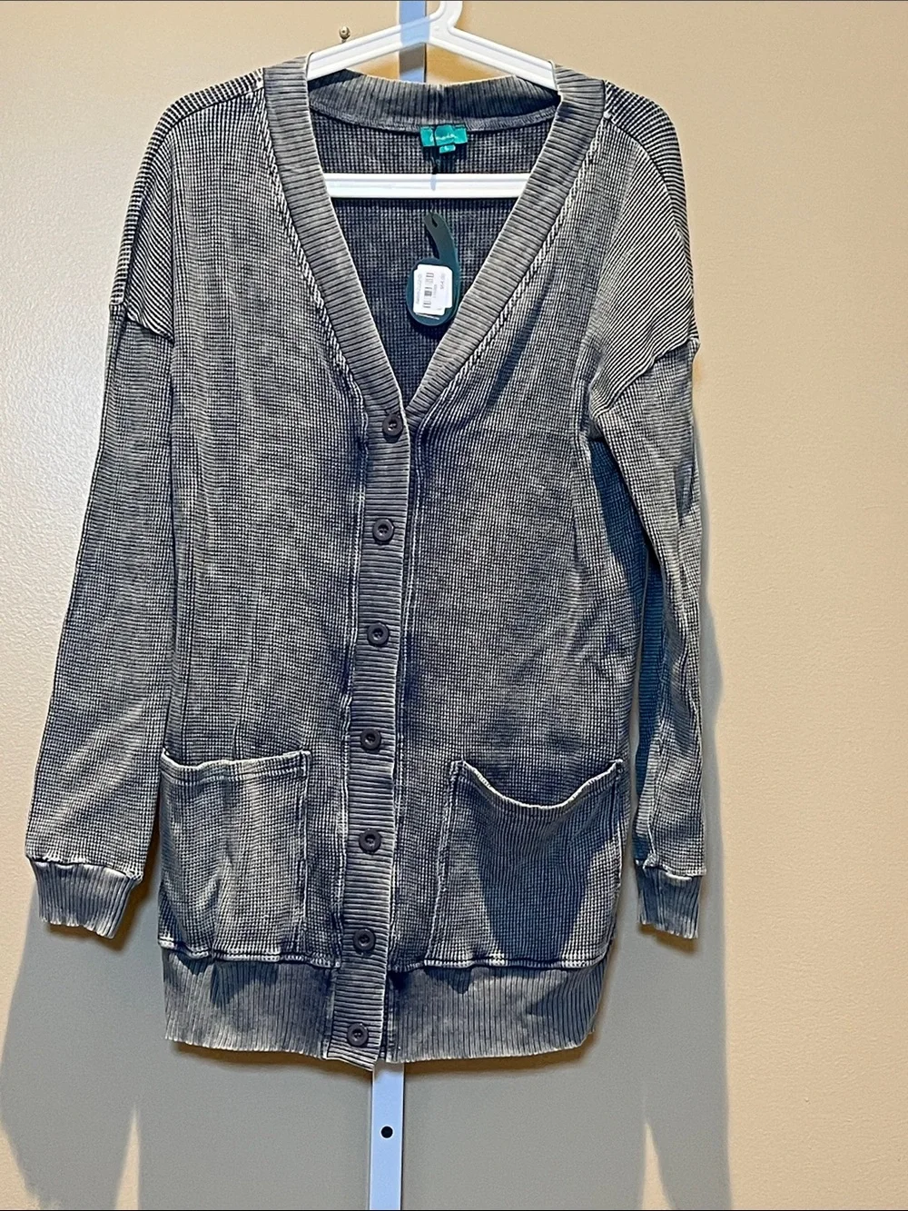 Women’s Washed Blue Button-Front Cardigan Sweater - Picture 1 of 3